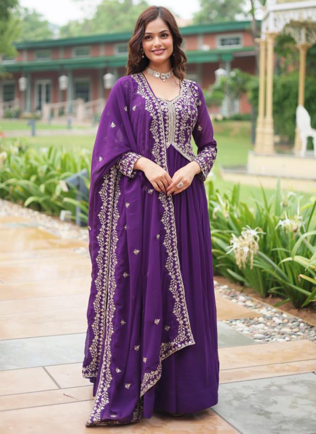 Faux Blooming Purple Party Wear Sequins Work Readymade Anarkali Suit